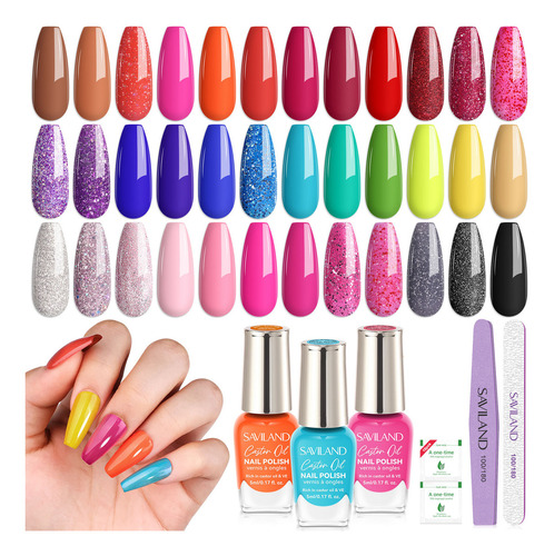 Saviland Set De Esmaltes De Uñas Secado Al Aire, Base Y Top Color Set B
