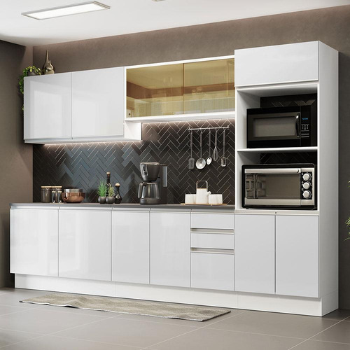 Cozinha Completa Mdf Madesa Acordes 310001 C Armá Balcão Bb Cor Branco