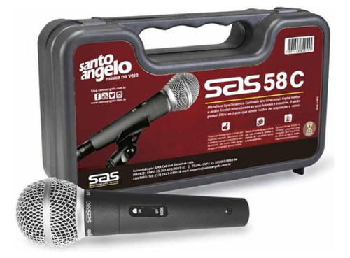 Microfone Santo Angelo Unidirecional De Mão C/ Maleta Sas58c