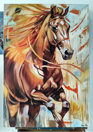 Espectacular Pintura De Caballo - Cuadro Para Sala En Oferta