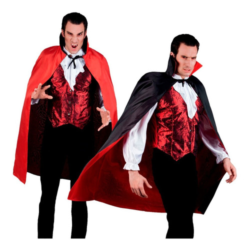 Capa Reversible Negro Rojo Dracula Disfraz 80 Cm Halloween