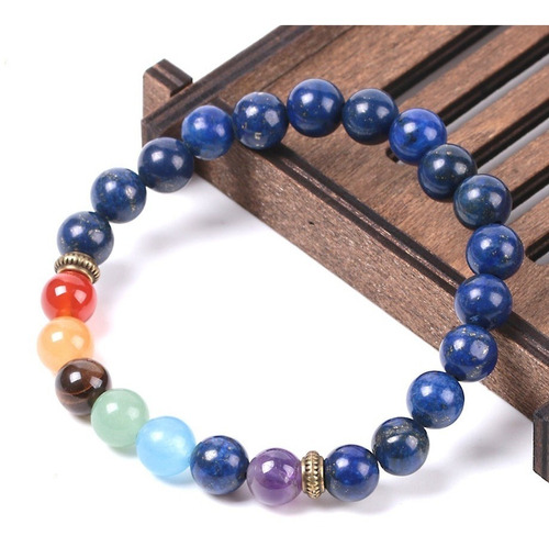 Pulsera Piedra Natural 7 Chakras Lapislázuli Separador Dorad