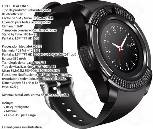 Reloj Inteligente Bluetooth Smartwatch V8 Celular Camara 3.374 33