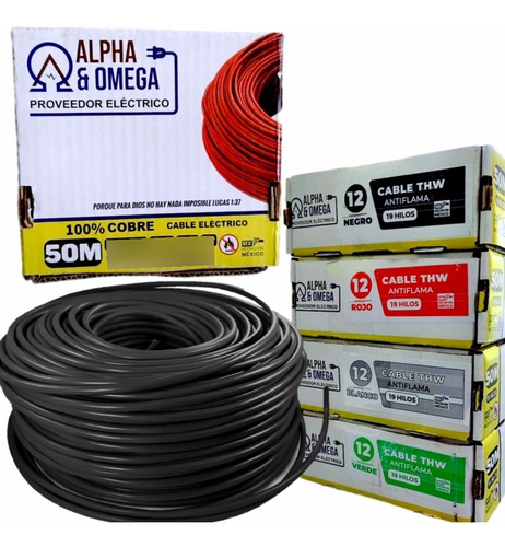 Cable Eléctrico Thw Calibre 12 Cobre 50 Metros 