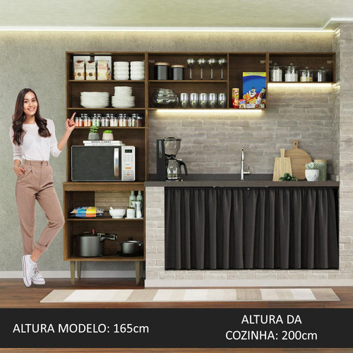Cocina Integral Completa Modular Madesa Gourmet 235cm Mn Color Marrón/Negro