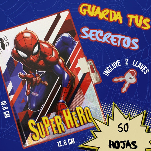 Imagen 2 de 5 de Super Diario Con Candado Juguete Disney Spider Man Niños