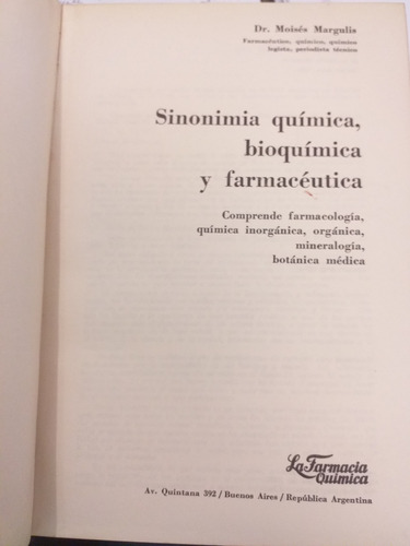 Sinonimia Química, Bioquímica Y Farmacéutica De M. Margulis