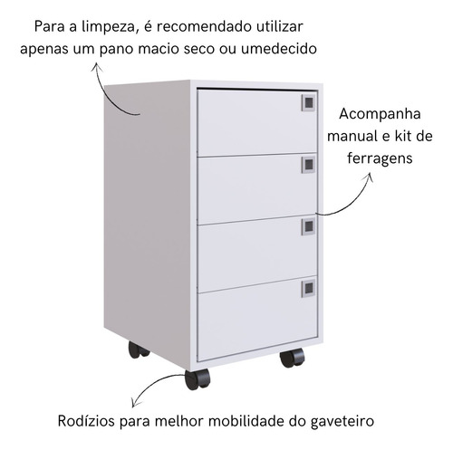 Gaveteiro Para Escritório Industrial 4 Gavetas Com Rodízios