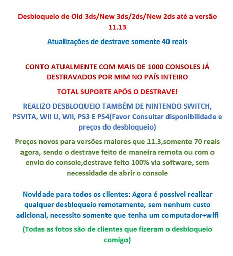 Boot9str+luma 3ds/2ds/new Original Debloqueio Nintendo 11.13 (Usado)