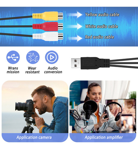 Cable Usb A 3rca, Usb Hembra A Vídeo Av Compuesto, Rgb, 3 Rc