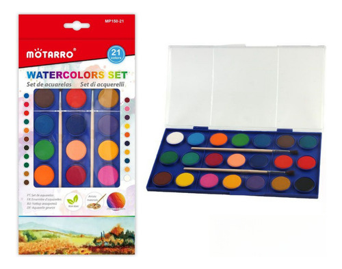 Kit Acuarela Solida Con Pinceles Uso Escolar Arte 21 Colores