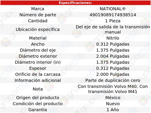 Retén Eje Salida T/ M National P/ Volvo 242 1975