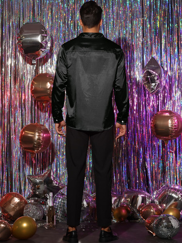 Camisa Ajustada De Satén Manga Larga Con Cuello En V Hombre