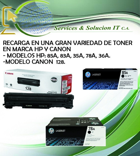 Recarga De Toner Hp 85a 78a 35a Y Canon 128 A Domicilio