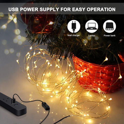 Cable Usb Fairy Lights De 93 Pulgadas, 100 Led, Blanco Cálid