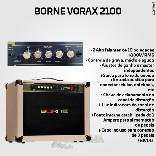 Amplificador Borne Vorax 2100 2x10 100w Gs100 Palha Potência de saída RMS 100 W 127/220V