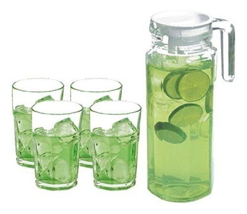 Juego De Jarra Con Tapa Y 4 Vasos Glaze De Cristal 1 Litros