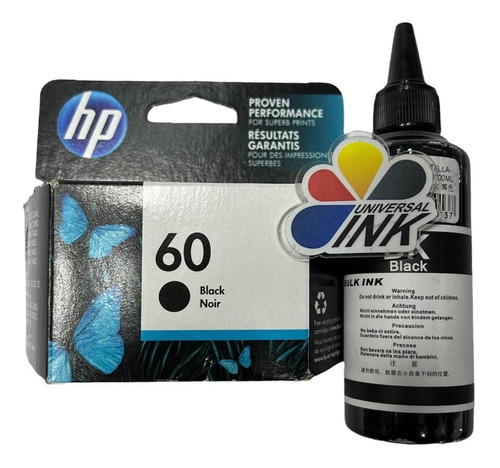 Cartucho Hp 60 Negro Original + Tinta Para Recargar