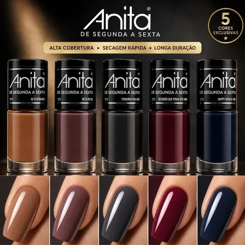 Kit 5 Esmalte Anita Nova Coleção De Segunda A Sexta Marrom Azul Nude Cinza
