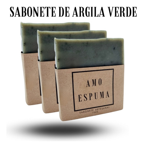 Kit 3 Sabonetes De Argila Verde Retira Excesso Oleosidade 