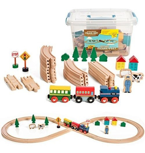 Set De Tren De Madera De 35 Piezas Deluxe Figura 8, Viene En