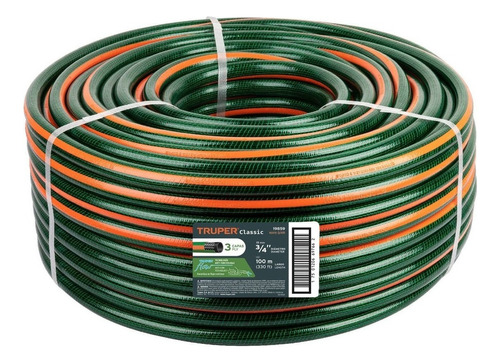 Manguera De Riego Reforzada Mallada 3/4 Pulgada 100 M Truper Color Verde y Naranja