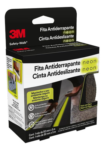 Fita Antideslizante Neon 3m Fotoluminiscente 50mm X 5mt Fs Cor Preta