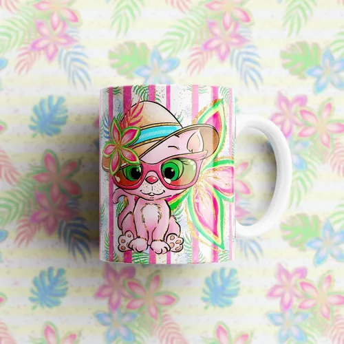 Kit Plantillas Tazas Gatitos Hawaii Kawaii Gatos Infantiles