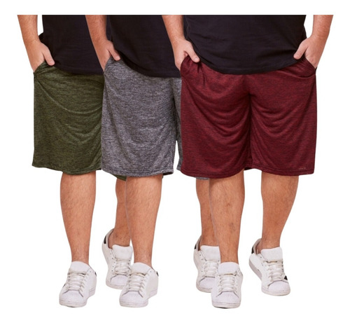 Kit 3 Short Bermuda Masculina Dry Fit Academia Plus Size