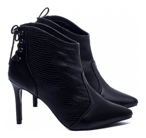 Imagem 3 de 4 de Ankle Boot Bota Estilo Scarpin Salto Fino Amarração Atrás