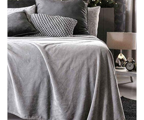 Suave Cobija Frazada Gris Calientita Queen Size 100% Nuevo