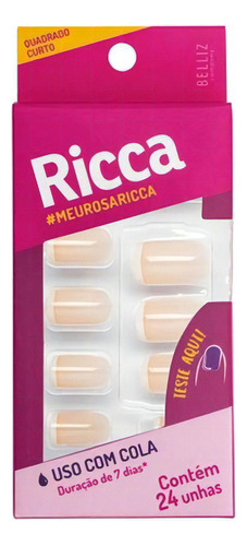 Unhas Postiças Ricca Francesinha Nude - Quadrado Curto