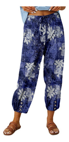 Pantalones Estampados Vintage Cintura Alta Moda Para Mujer