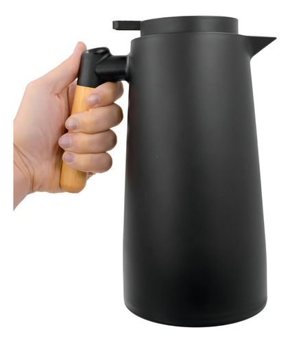 Garrafa Térmica Inox Café Chá 1 Litro Cabo Madeira Cor Preto