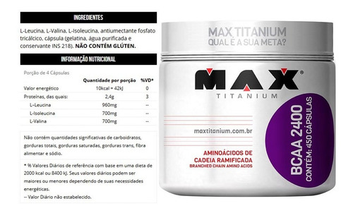 Bcaa 2400mg - 450 Cápsulas - Max Titanium