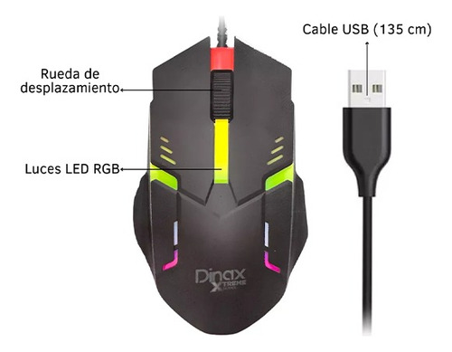 Mouse Gamer Retroiluminado Rgb Dinax Xtreme Series Negro