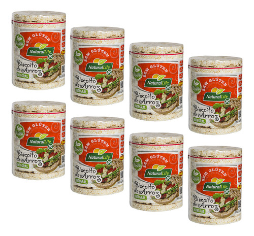 Biscoito De Arroz Integral Grande Natural Life 80g Kit 8 Uni