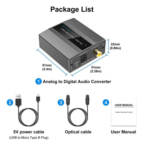 Convertidor De Audio Analógico A Digital Rca A Óptico Con Óp