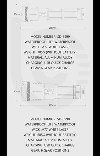 Lanterna Shark Led M77 Laser Sd 5999 Original 2400mah 100w