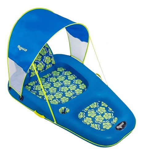 Flotador Alberca Inflable Sillón Reclinable Sombrilla Aqua Color Celeste