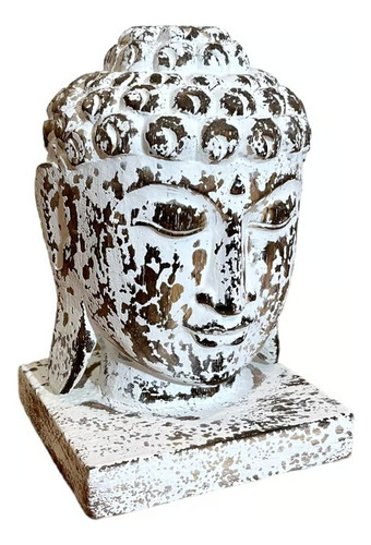 Cabeça Buda Decorativa Em Madeira Whitewash