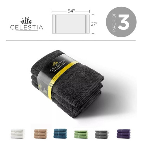 Villa Celestia ® 3 Toallas De Baño Negras 140cm 100% Algodón