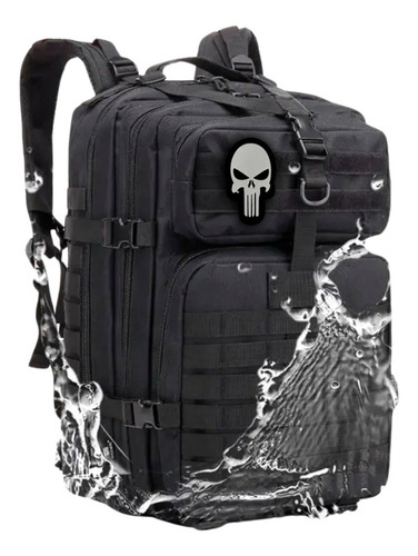 Mochila Tática Camping Militar 50 Litros Resistente A Água Cor Preta com CAVEIRA Desenho do tecido Lisa