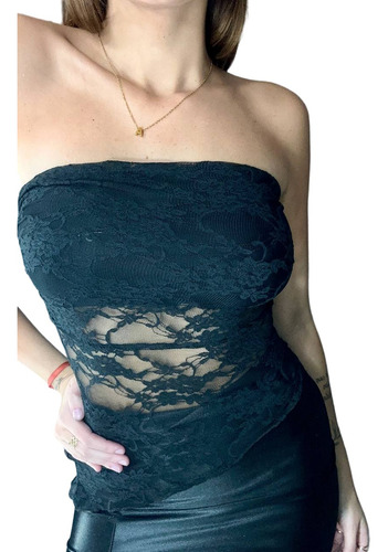 Top Mujer Strapless Pico Irregular De Encaje