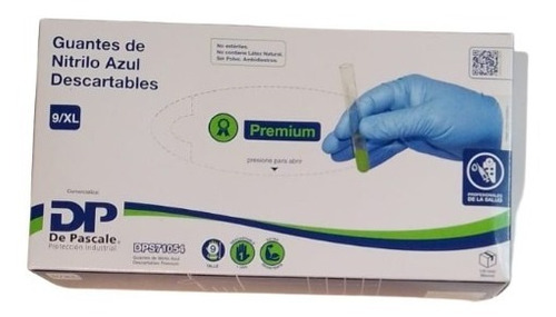 Imagen 1 de 9 de Guantes Nitrilo Azul Descartables Premium Caja X100 9/xl