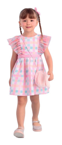 Vestido Mon Sucré Xadrez Com Bolsa Flower Bunny 22142 B.e.