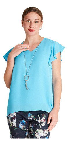 Blusa Manga Vuelos Con Collar - Cyan