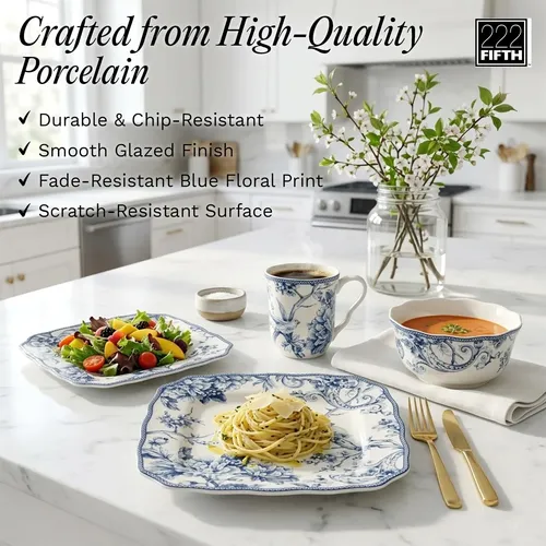 Dinnerware Set 222 Fifth Adelaide Blue 16-piece Porcelain
