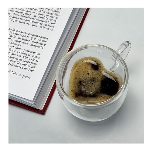 Imagem 7 de 7 de Jogo 2 Xícaras Café Coração Dupla Parede De Vidro 150ml