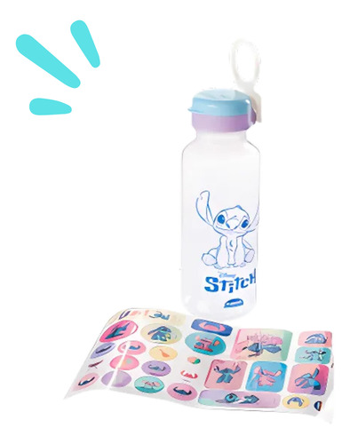 Garrafa Com Adesivos Stitch Unicornio 600ml Plasútil